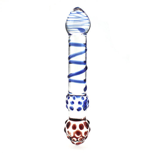 Sinsins red and blue glass dotted bulb-end dildo