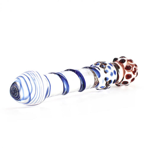 Sinsins red and blue glass dotted bulb-end dildo